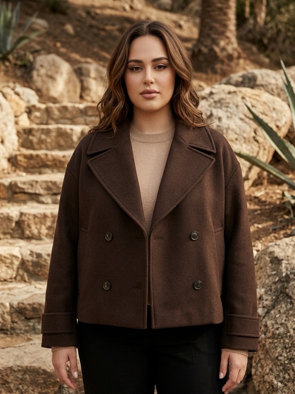Zara Double-Breasted Dark Brown Pea Coat - Picture 2 of 6
